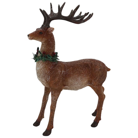 Northlight 15.5" Standing Glittered Reindeer With Pine Neck Wreath Christmas Figurine, One Size, Brown